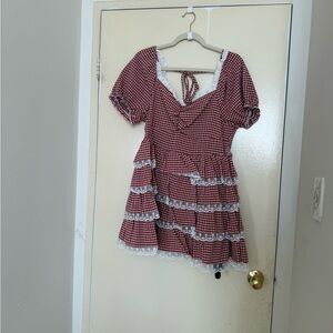 ROMWE Red Gingham Dress with White Lace